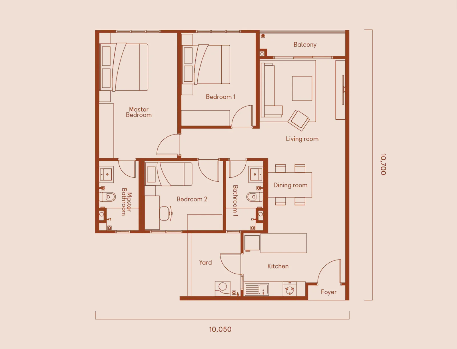 Myra Embun Residences Type B &middot; 1,050 sqft floor plan